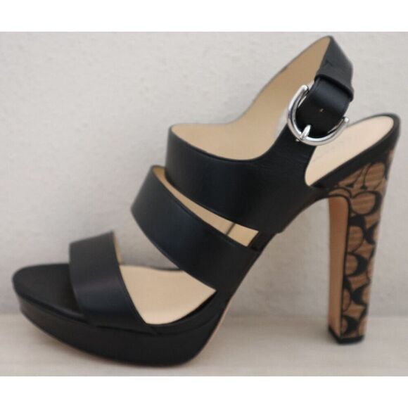 Coach Q1375 Women's Sz 10B Black Bertta Vachetta Leather Heeled Sandals - Picture 8 of 13